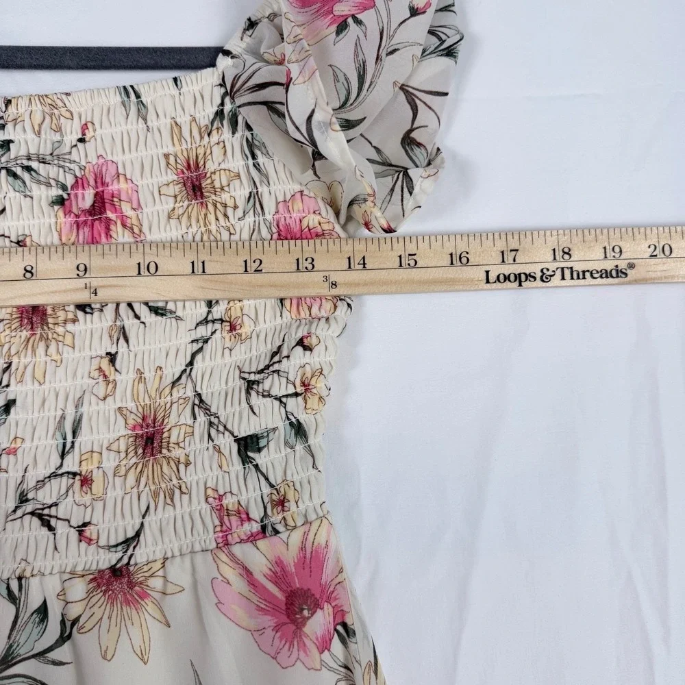 Lily Rose Floral Hi-Low Milkmaid Dress Smocked XS Cottagecore Fairy Coquette - Picture 8 of 12
